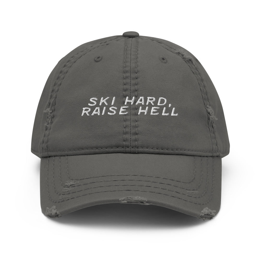 Ski Hard, Raise Hell Distressed Dad Hat